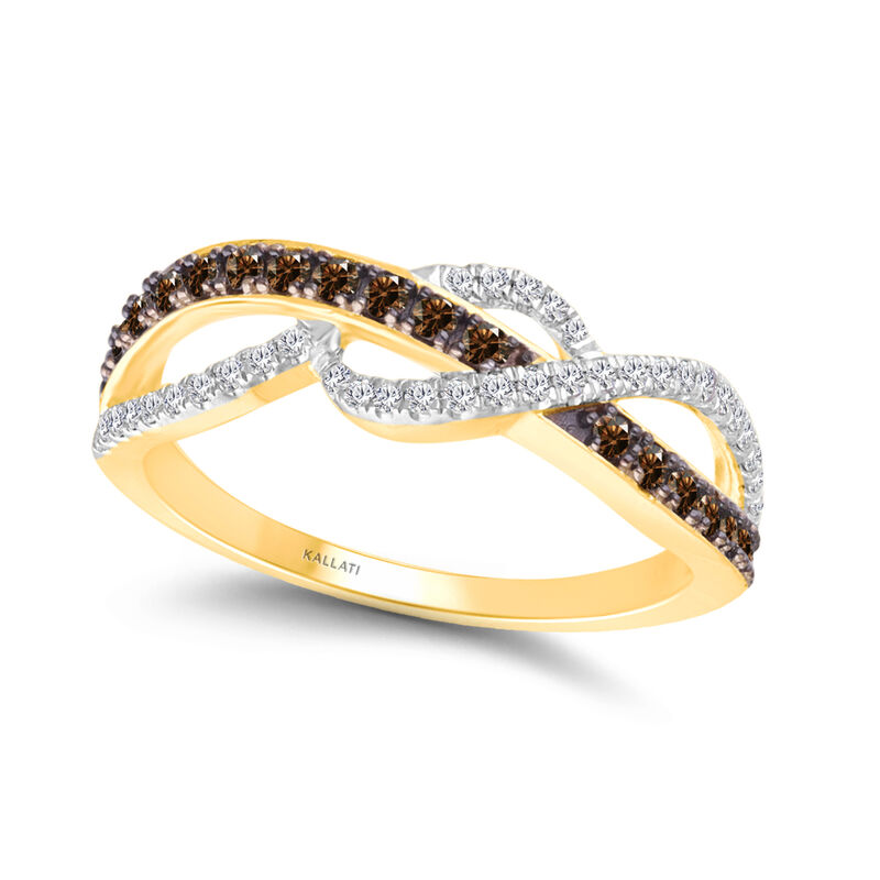 White and Cocoa Diamond 3/10ctw. Bypass Fashion Ring in 14k Yellow Gold image number null
